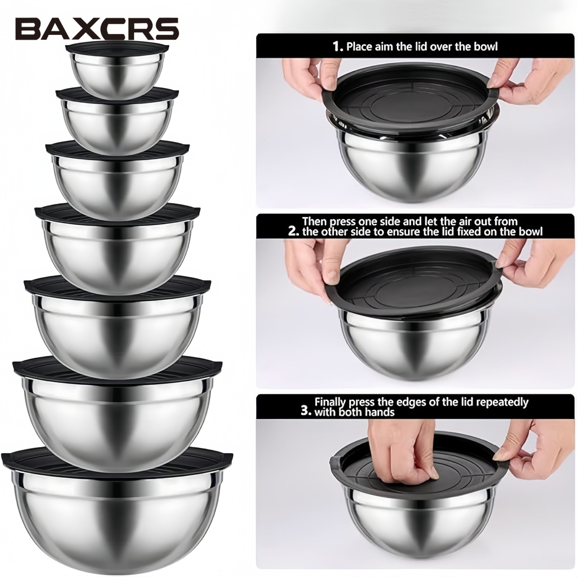 BAXCRS 7 PCS Stainless Steel Mixing Bowls Set With Lids