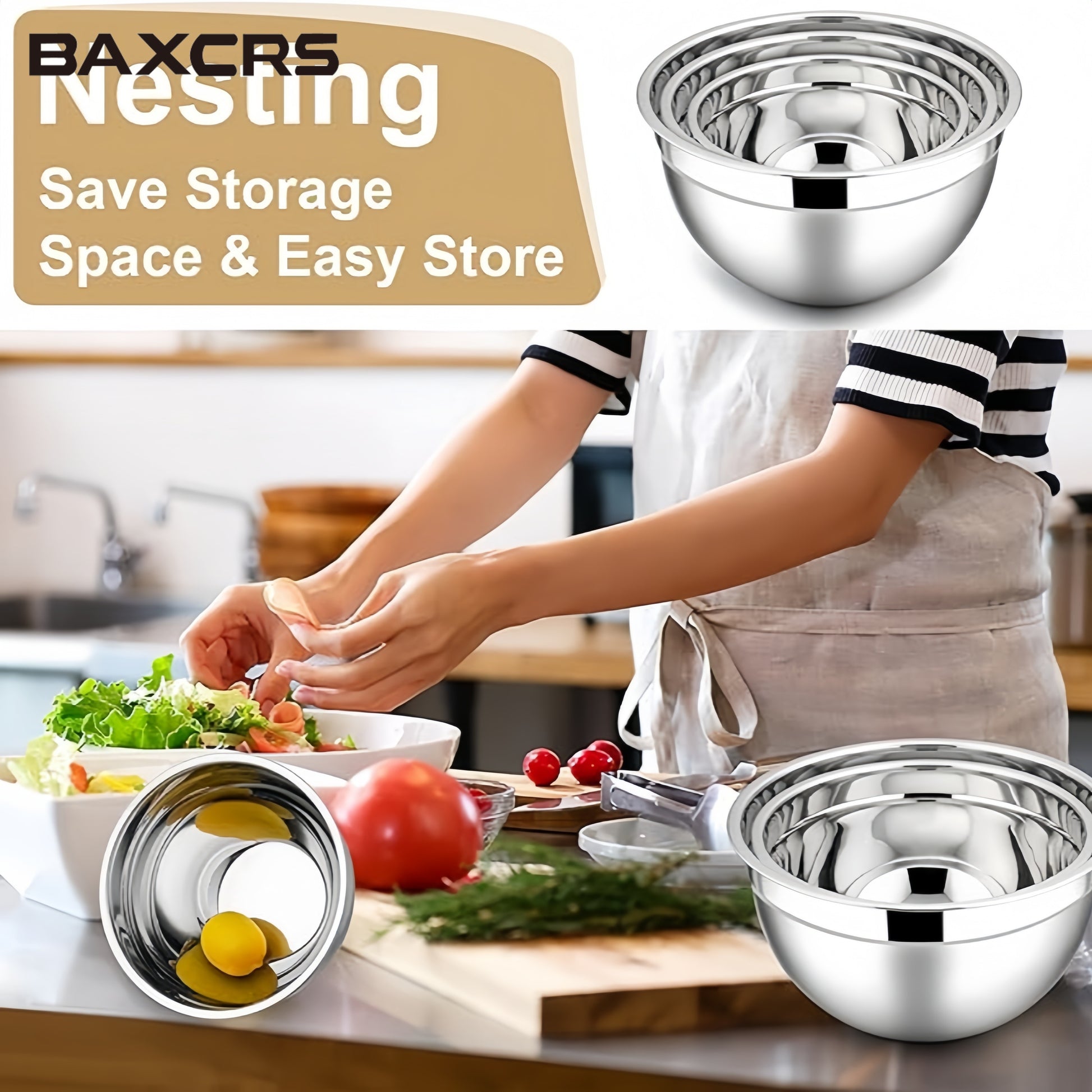 BAXCRS 7 PCS Stainless Steel Mixing Bowls Set With Lids
