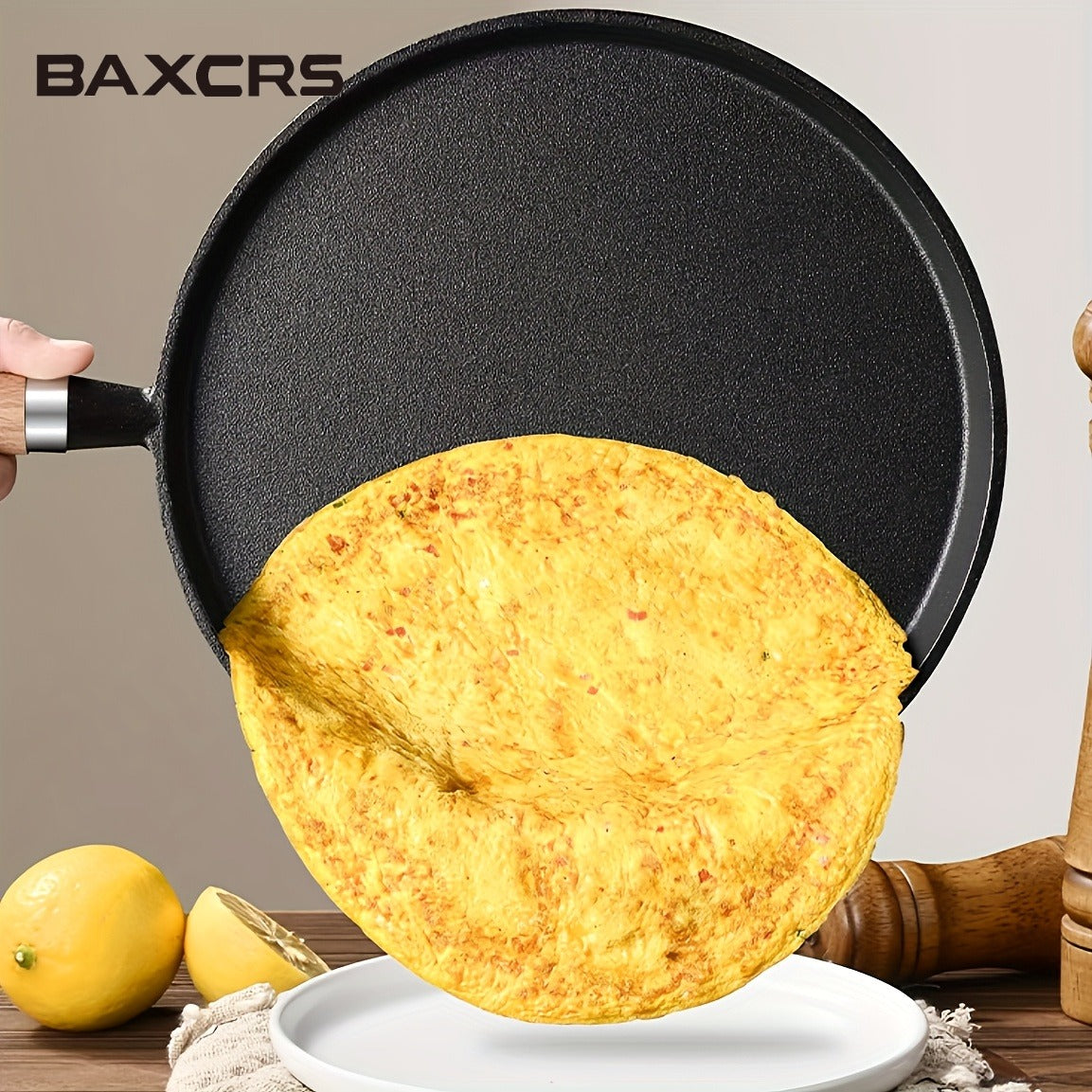 BAXCRS Cast Iron Skillet with Wooden Handle