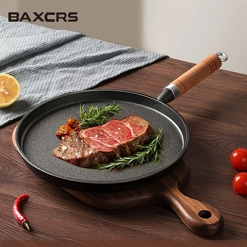 BAXCRS Cast Iron Skillet with Wooden Handle