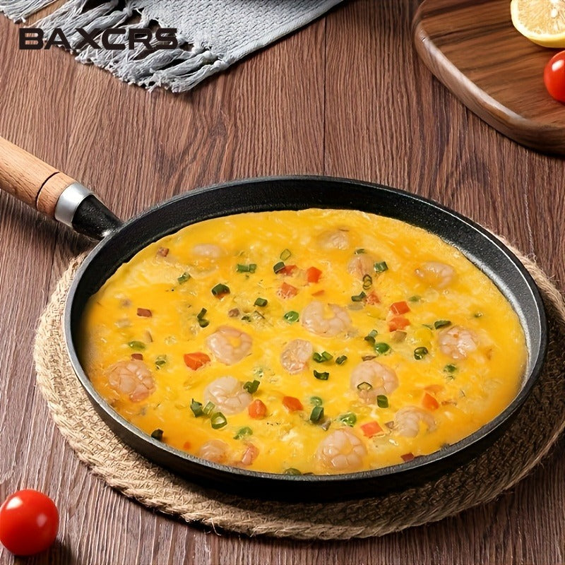 BAXCRS Cast Iron Skillet with Wooden Handle