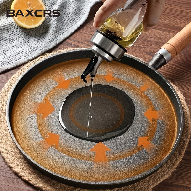 BAXCRS Cast Iron Skillet with Wooden Handle