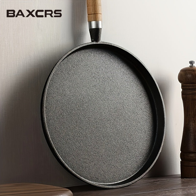 BAXCRS Cast Iron Skillet with Wooden Handle
