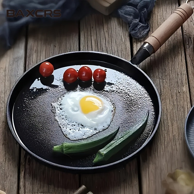 BAXCRS Cast Iron Skillet with Wooden Handle