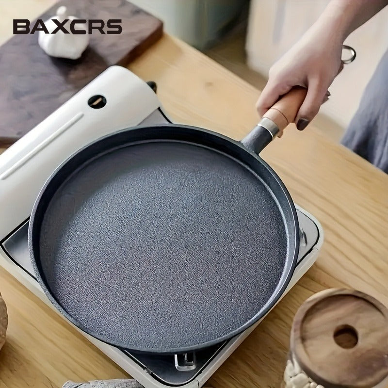 BAXCRS Cast Iron Skillet with Wooden Handle