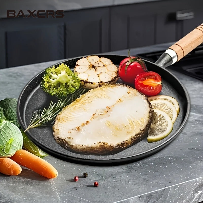 BAXCRS Cast Iron Skillet with Wooden Handle