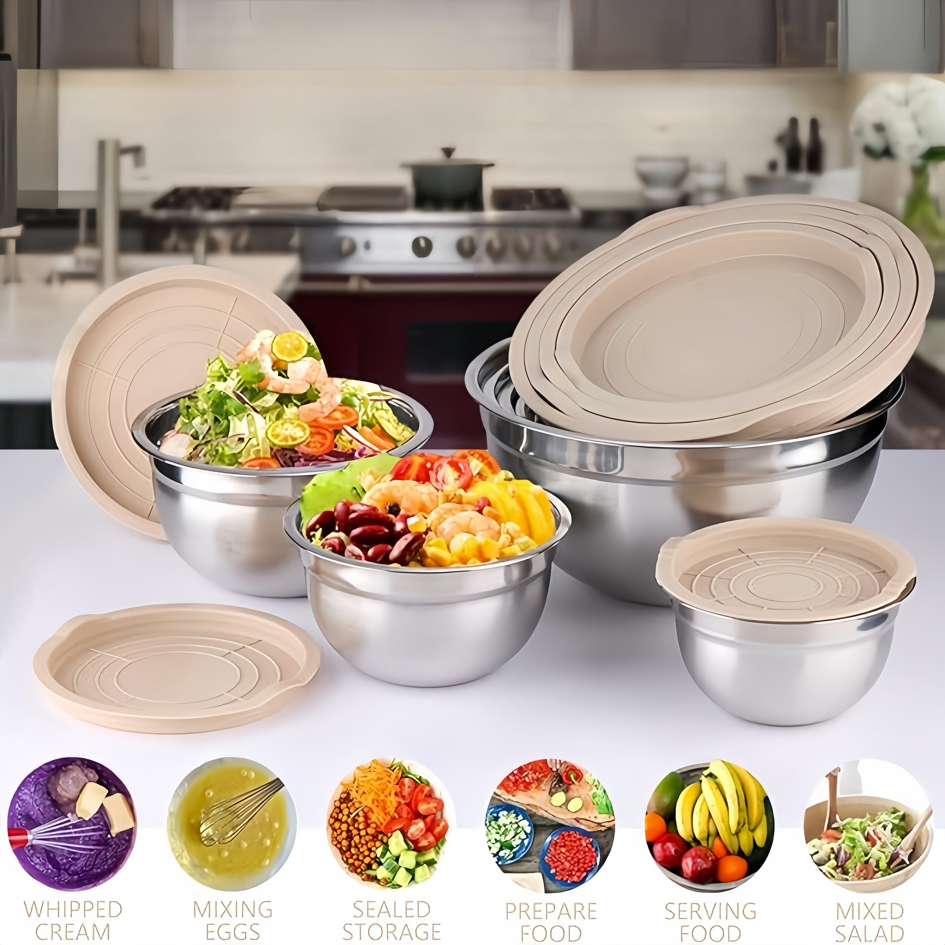 BAXCRS 7pcs Stainless Steel Mixing Bowl Set With Lid
