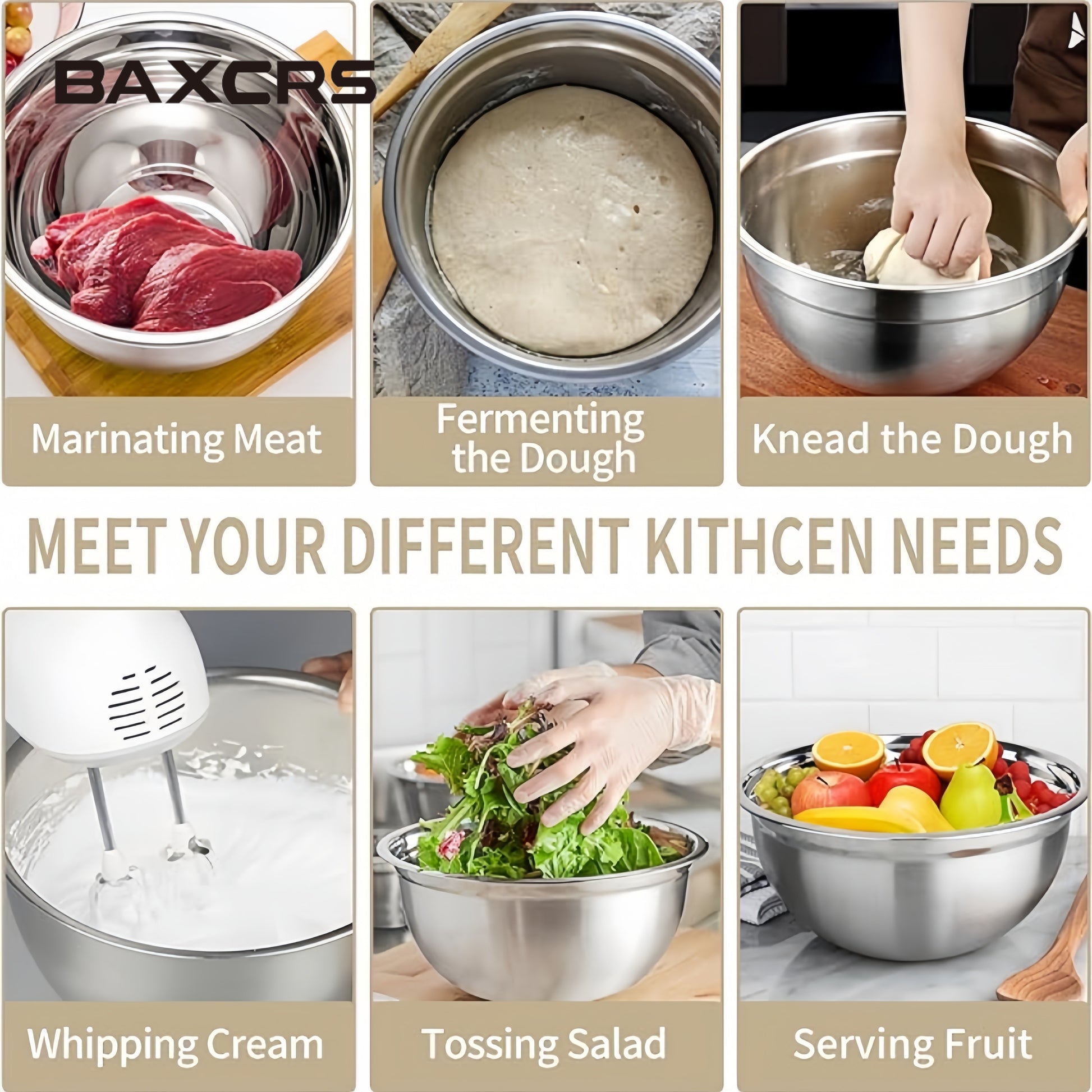 BAXCRS 7pcs Stainless Steel Mixing Bowl Set With Lid