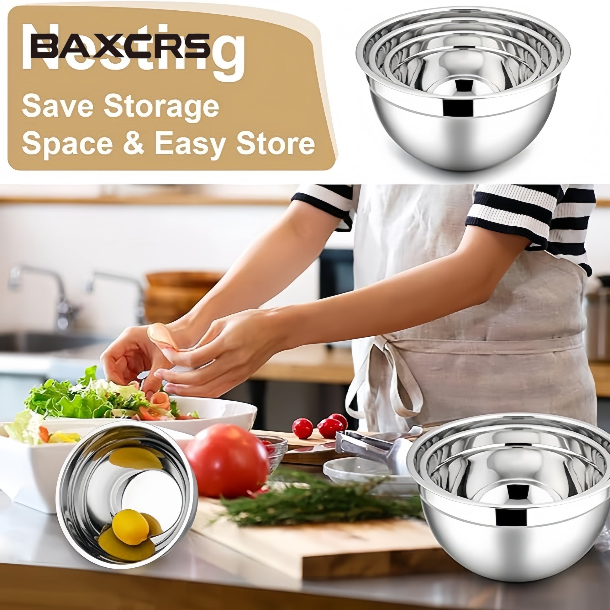 BAXCRS 7pcs Stainless Steel Mixing Bowl Set With Lid