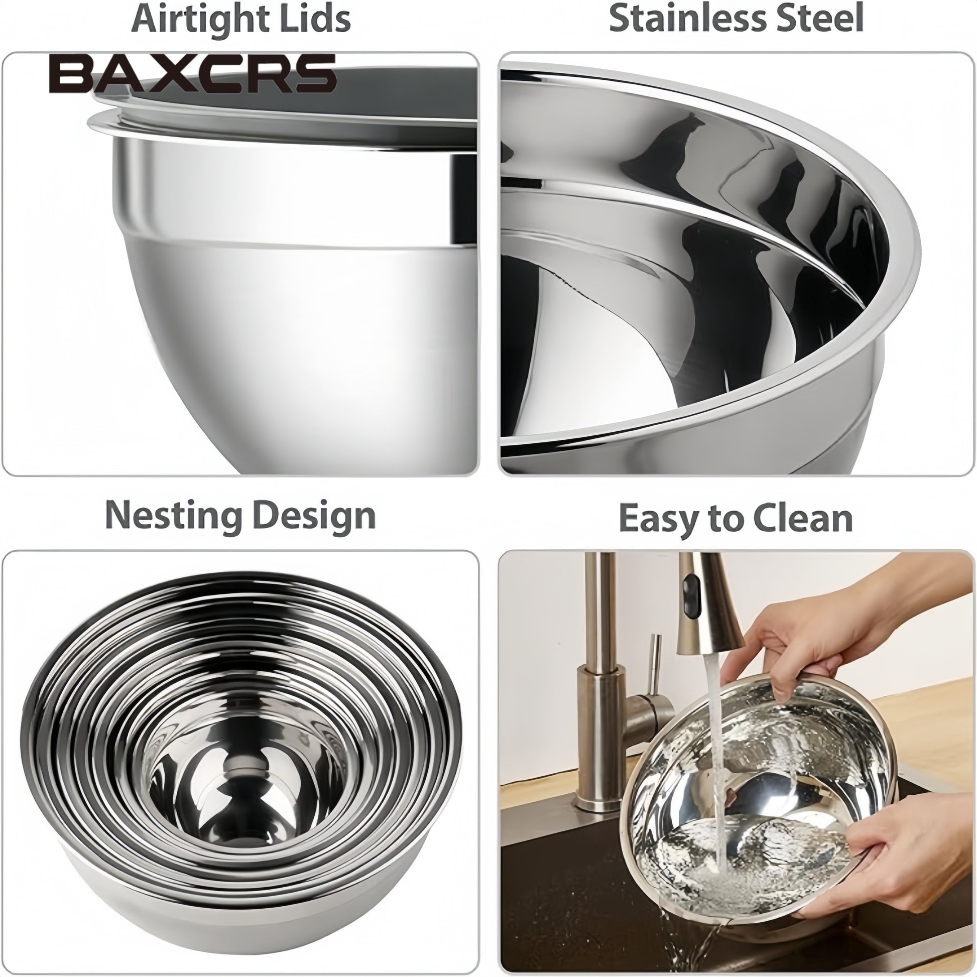 BAXCRS 7pcs Stainless Steel Mixing Bowl Set With Lid