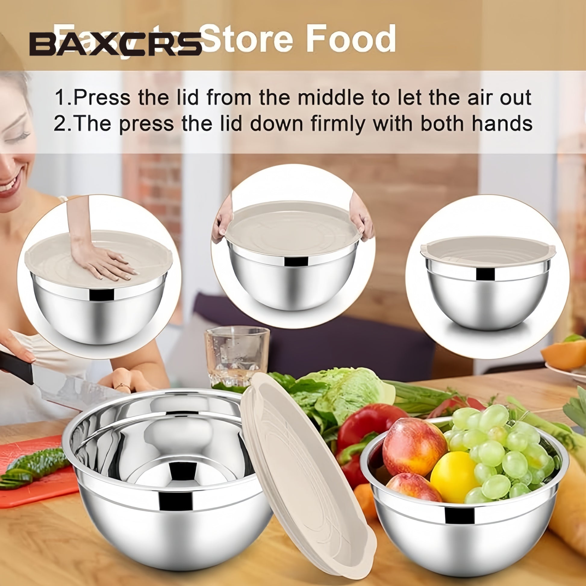 BAXCRS 7pcs Stainless Steel Mixing Bowl Set With Lid