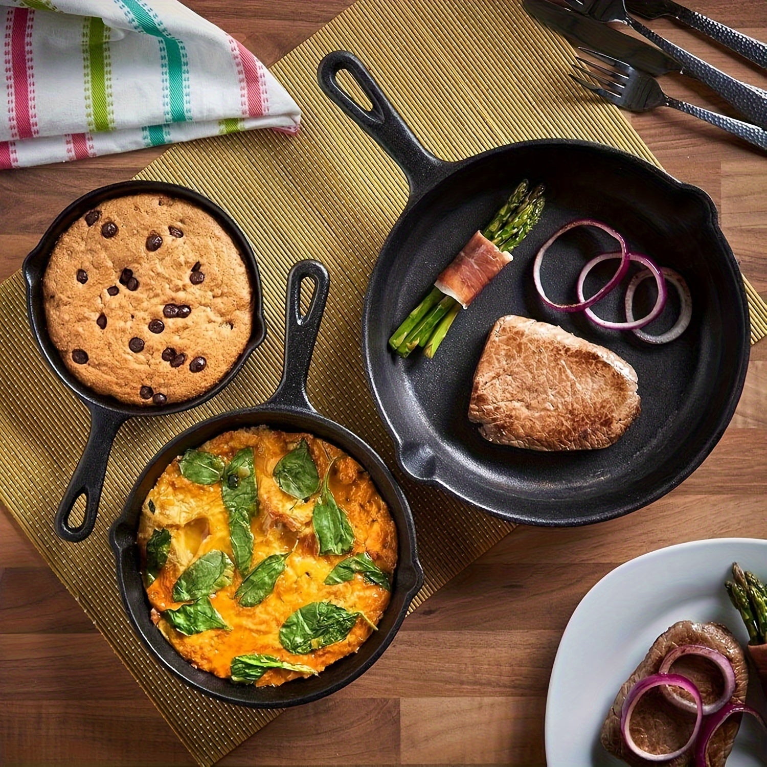 BAXCRS 4pcs Cast Iron Skillet